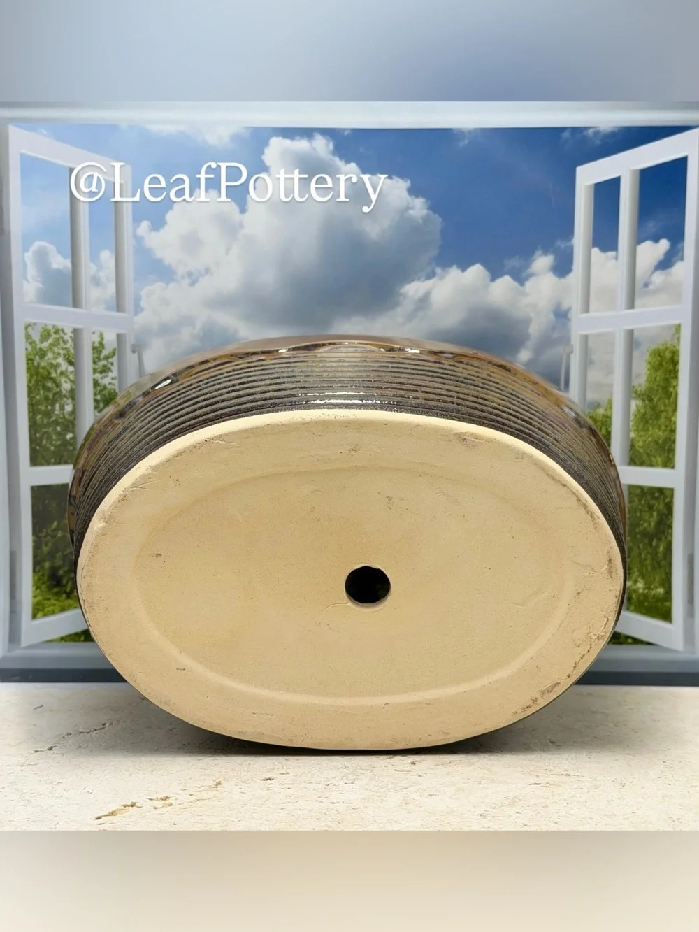 Handmade Ceramic Planter Oval Pot with Drainage Hole